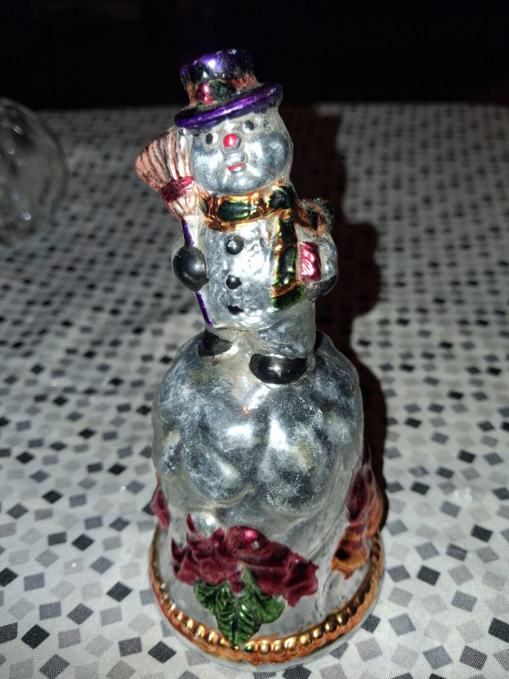 Mercury Glass Snowman Christmas Bell Holiday Decor 6in Tall